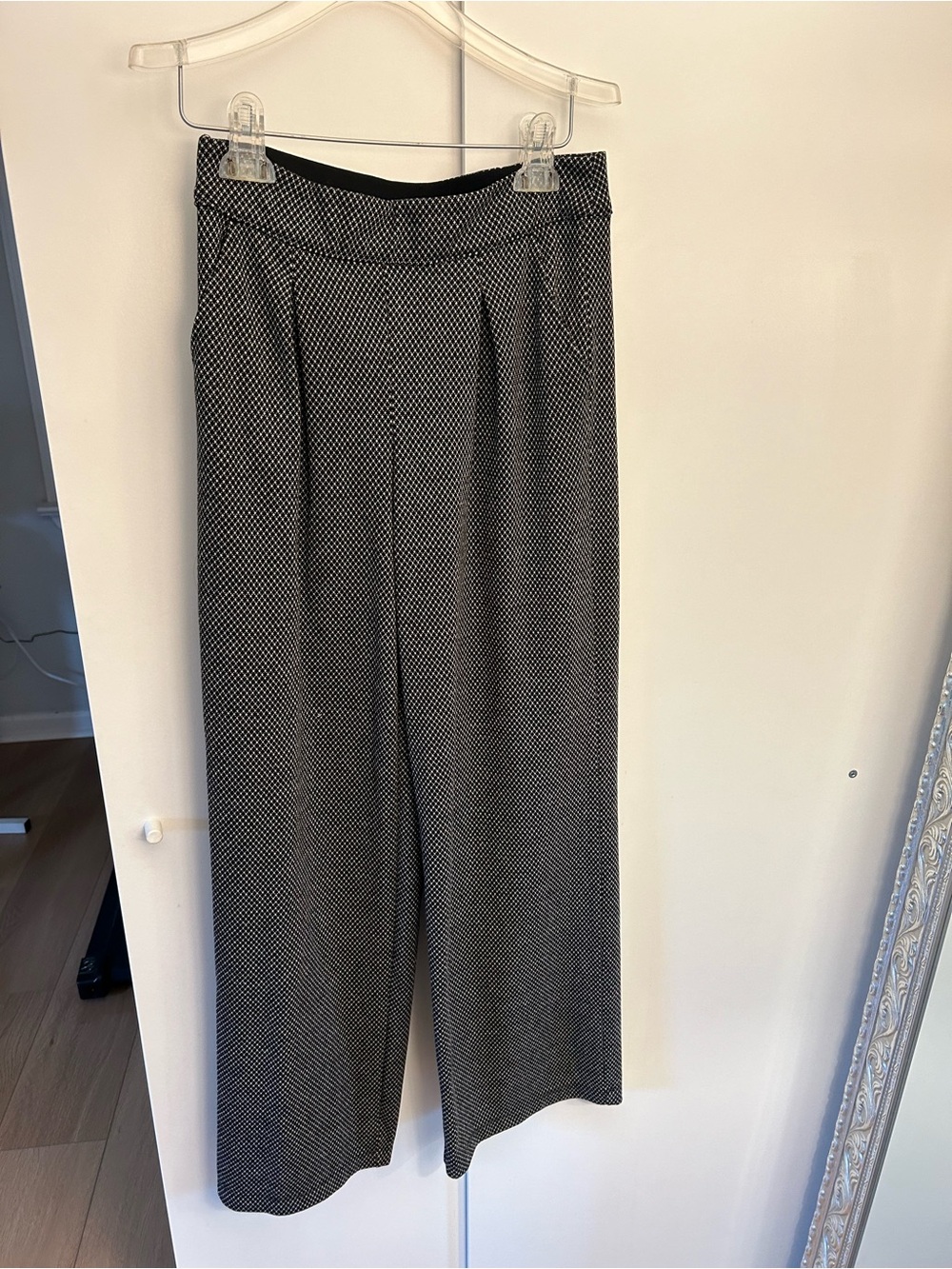 Max Studio Black & White Wide-Leg Herringbone Pants